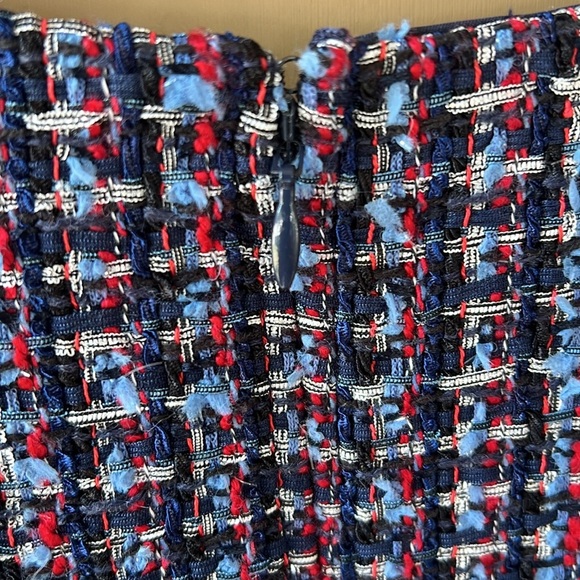 Talbots 14W Petite Sheath Tweed Dress Navy Red Frayed Hem Front Pockets MCM - Picture 10 of 10